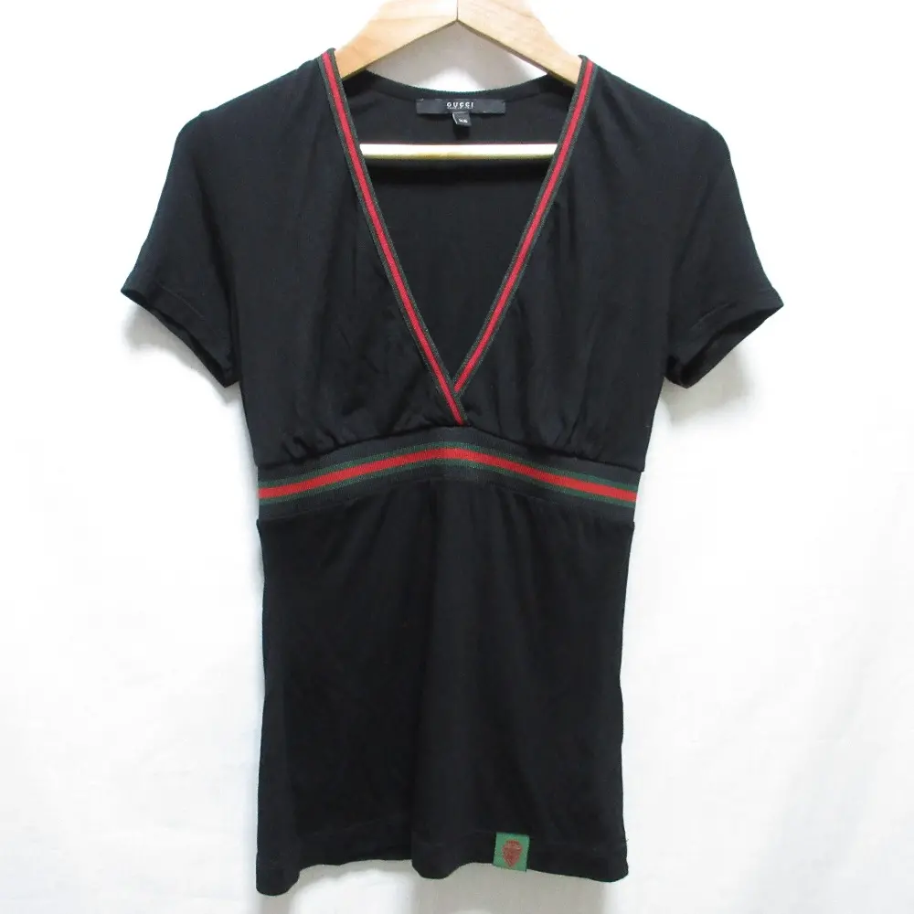 GUCCI グッチ ウェブ シェリーライン Vネック 半袖 ショートスリーブ カットソー Tシャツ 小さいサイズ XS ブラック