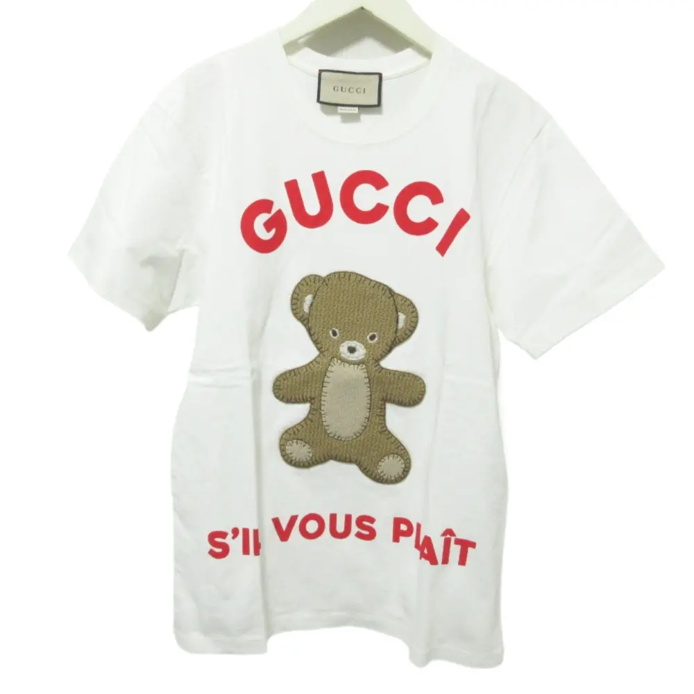 クリーニング済 23SS GUCCI グッチ テディベアパッチ 半袖 オーバーサイズTシャツ カットソー 717422 XXS アイボリー