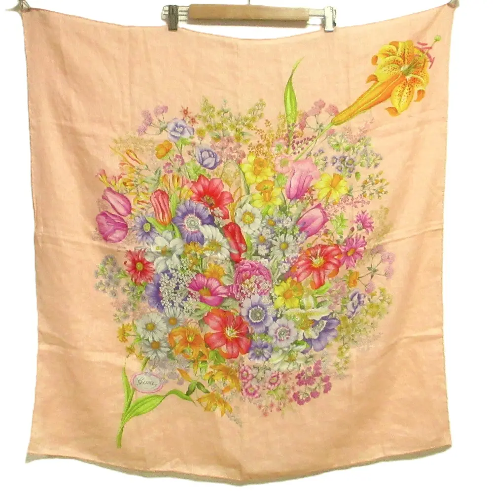 GUCCI グッチ フローラ柄 リネンスカーフ ピンク系