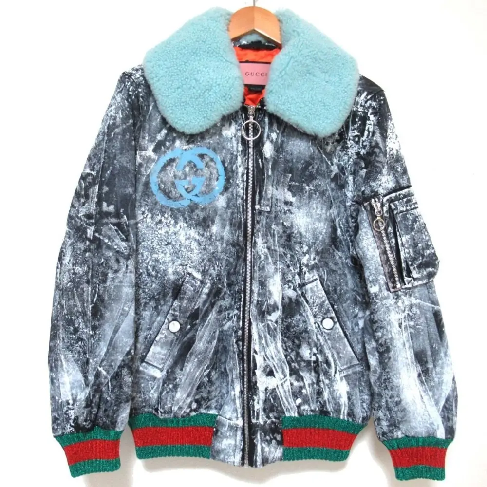 GUCCI グッチ GHOST MA-1 BOMBER JACKET ハンドペイント シェリーライン ラムファーカラー ボンバージャケット 449687 36サイズ