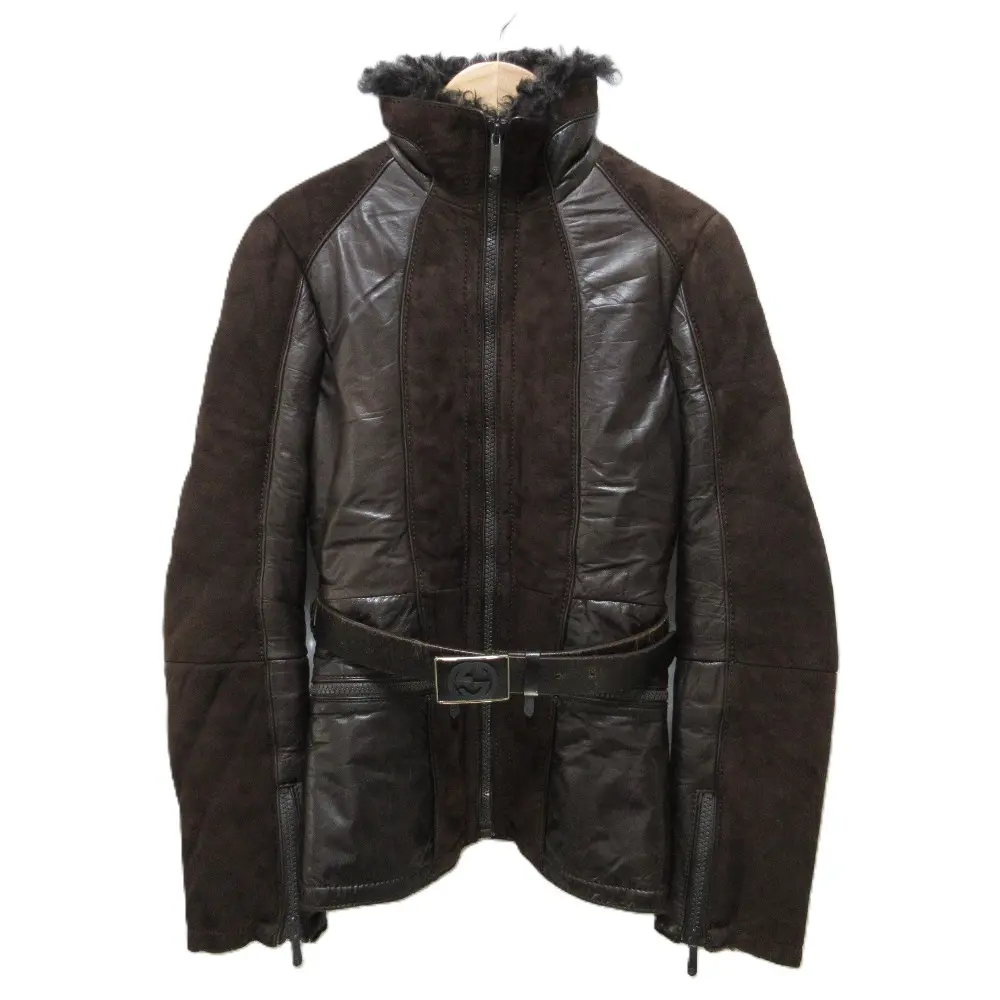 GUCCI グッチ トムフォード期 内シャギー ベルト付き ムートン ライダースジャケット ブルゾン ブラウン