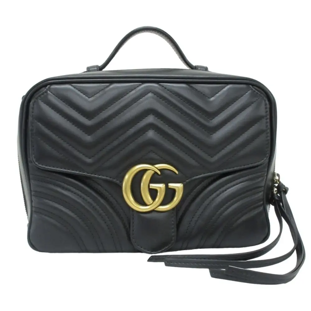 GUCCI グッチ GGマーモント レザー 2way ハンドバッグ ショルダーバッグ 498100 ブラック×ゴールド金具