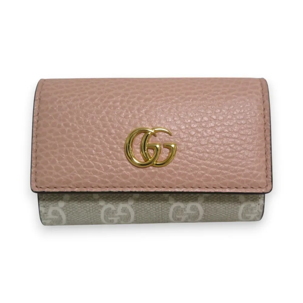 GUCCI グッチ 日本限定 ダブルG GGスプリーム レザー 6連キーケース ピンク×ベージュ×ゴールド金具
