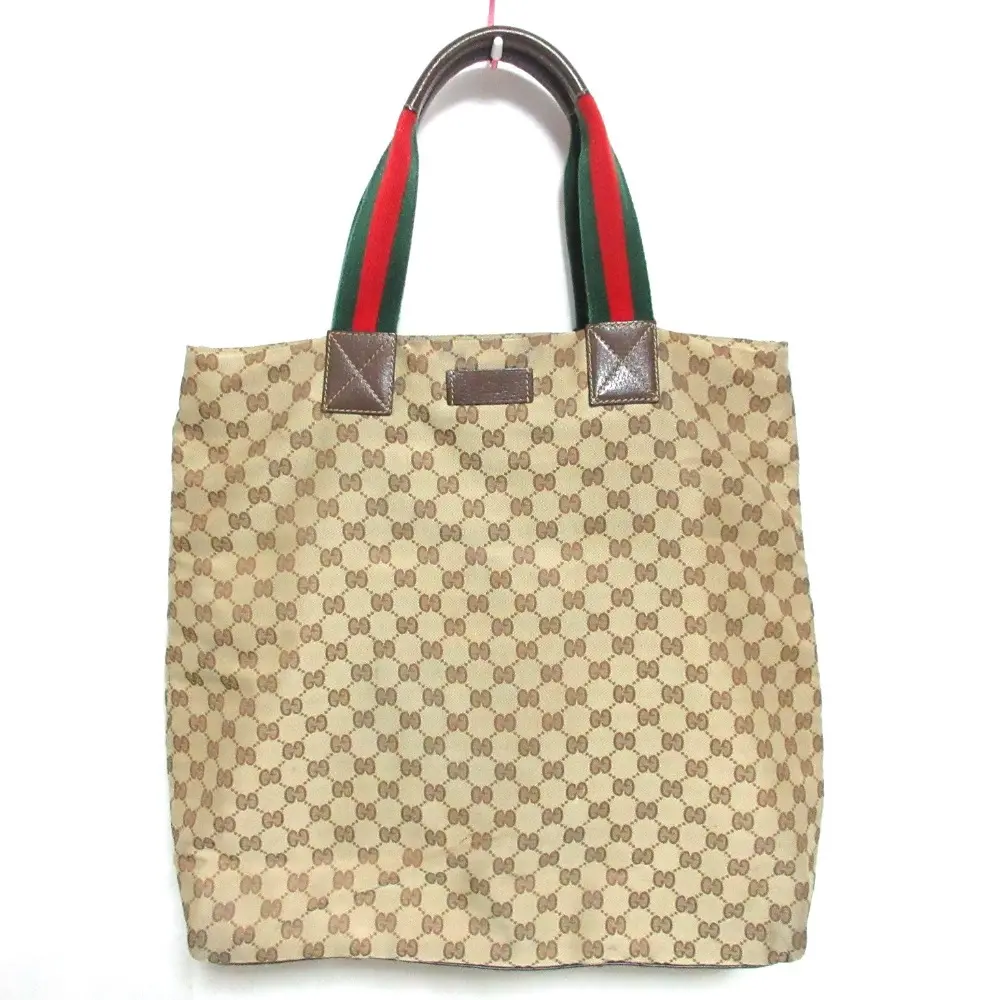 GUCCI グッチ ウェブ シェリーライン GGキャンバス ナイロン トートバッグ ハンドバッグ 131233 ブラウン×ベージュ