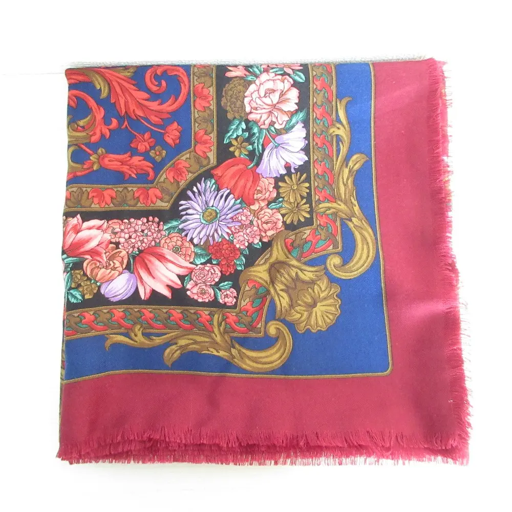 GUCCI グッチ ウール×シルク フラワーモチーフ 大判 ストール ショール レッド系 マルチカラー