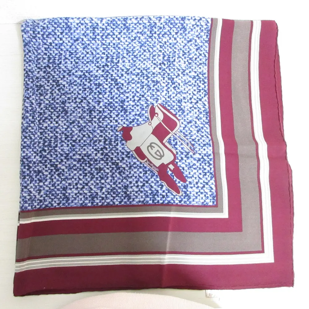 GUCCI オールドグッチ ヴィンテージ シルク100％ 大判スカーフ ブルー×ボルドー×ブラウン