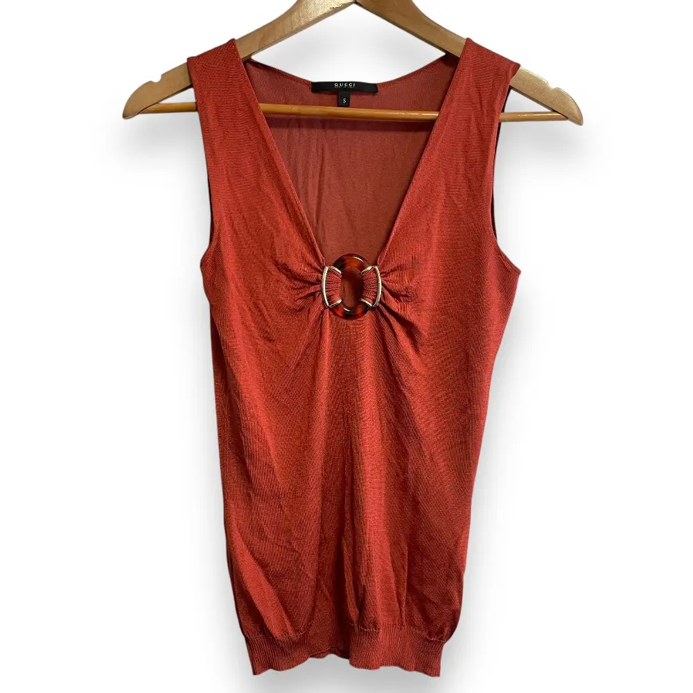 GUCCI グッチ ノースリーブ Vネック ニット カットソー セーター S オレンジブラウン