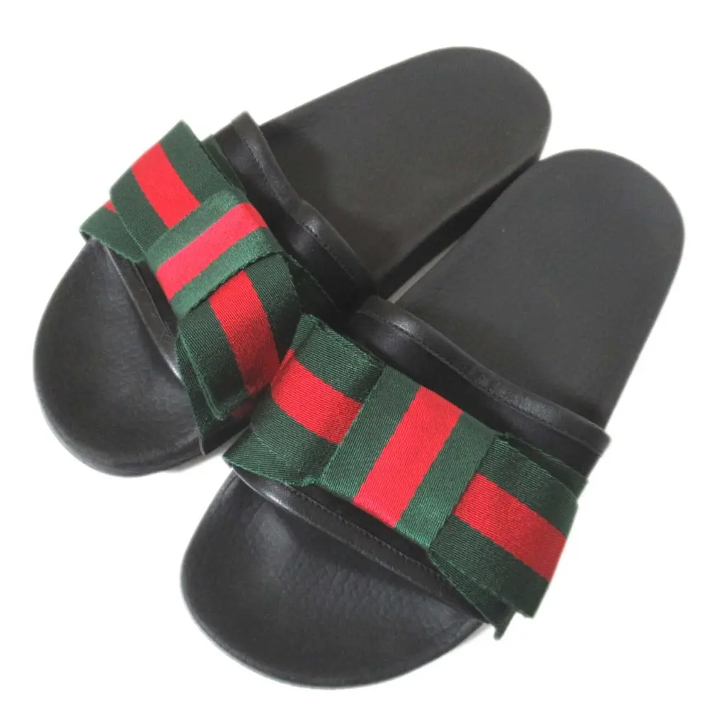 GUCCI グッチ シェリーライン リボン スライドサンダル フラットサンダル 498316 37 24cm相当 ブラック
