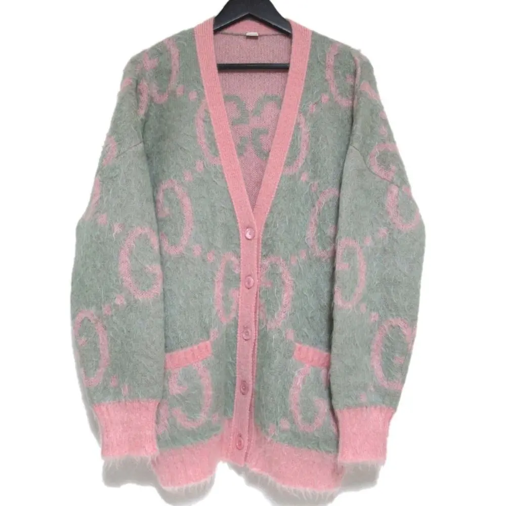 GUCCI グッチ リバーシブル GG柄 モヘヤ オーバーサイズ ニット カーディガン 635160 XKBK2 Mサイズ ピンク×グレー