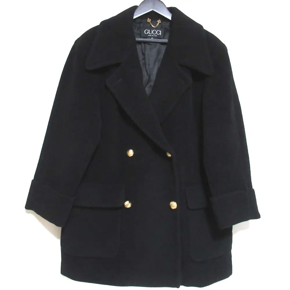 GUCCI グッチ トムフォード期 ヴィンテージ アンゴラウール 金ボタン ダブルブレスト コート 42サイズ ブラック