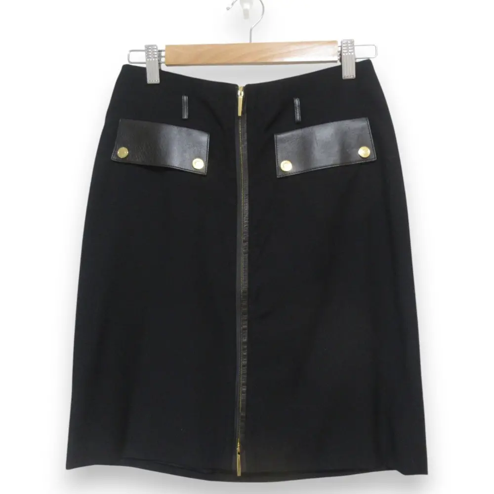 GUCCI グッチ トムフォード期 ウール100％ フロントダブルジップ ひざ丈 スカート サイズ40 ブラック×ゴールド金具