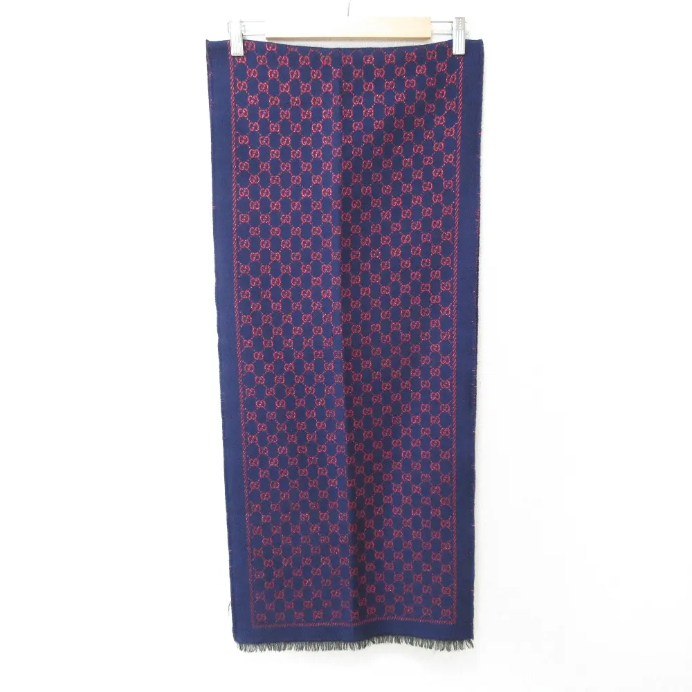 GUCCI グッチ ラメ GG ウール ジャガード ストール マフラー パープル×レッド