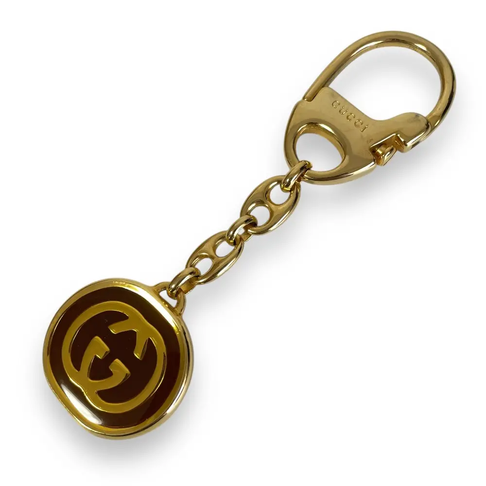 GUCCI グッチ ヴィンテージ インターロッキングGロゴ キーリング キーホルダー ゴールド×ブラウン