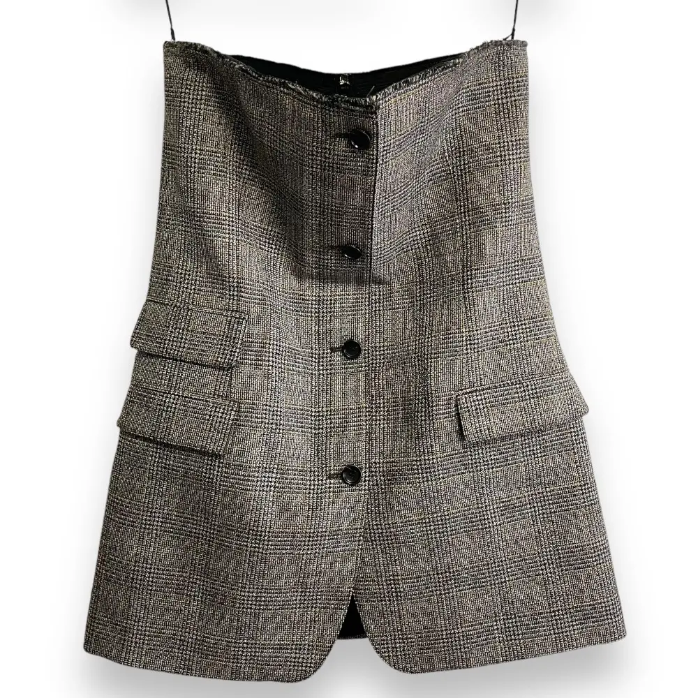 24SS GUCCI グッチ タータンチェック柄 プリンスオブウェールズウール ミニドレス ベアトップワンピース 759291 44 グレー