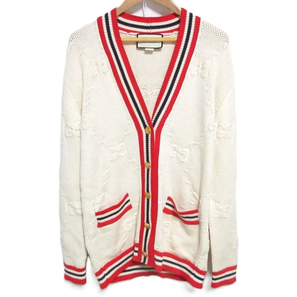 GUCCI グッチ GG柄 金ボタン エンブロイダリー ニットカーディガン 574182 オーバーサイズ XS ベージュ