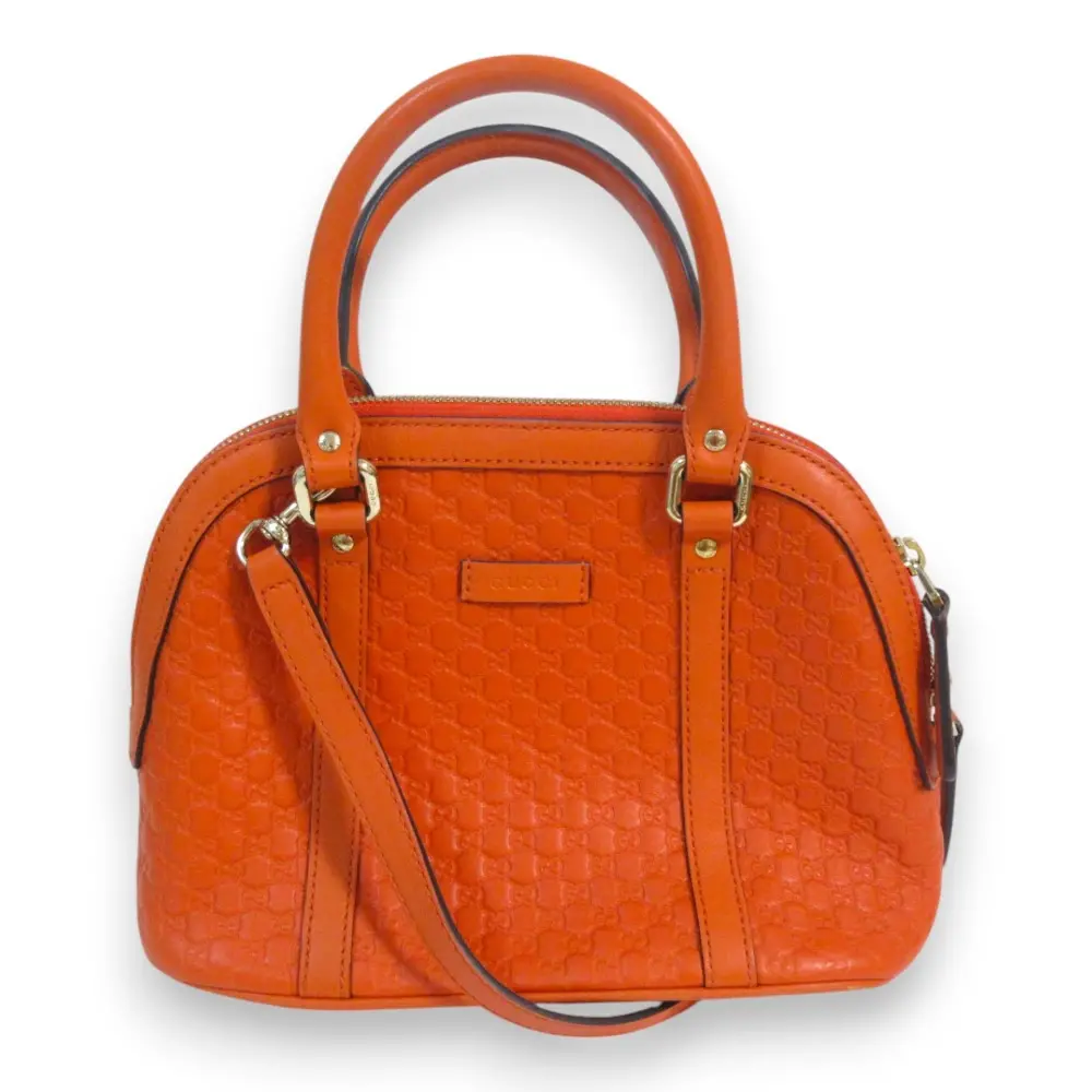 GUCCI グッチ マイクロ グッチシマ レザー 2awy ハンドバッグ ショルダーバッグ 449654 オレンジ×ゴールド金具