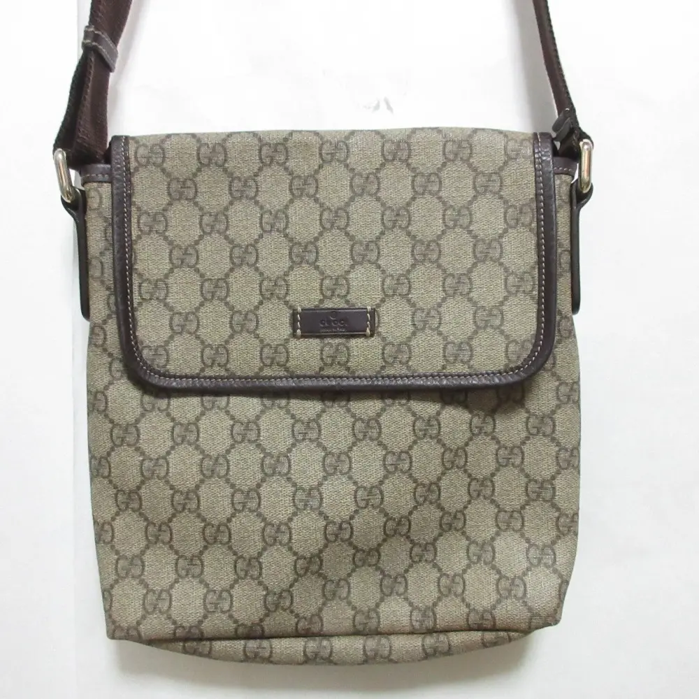 GUCCI グッチ GGスプリーム PVC×レザー クロスボディ ショルダーバッグ 223666 ベージュ×ブラウン