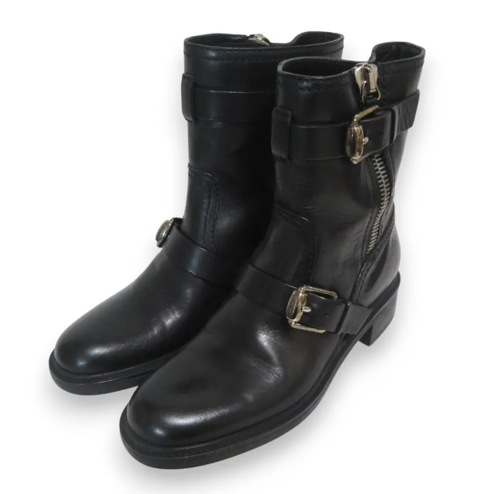 GUCCI グッチ レザー ベルト ショートブーツ エンジニアブーツ 246702 サイズ36.5 約23.5cm ブラック シルバー金具