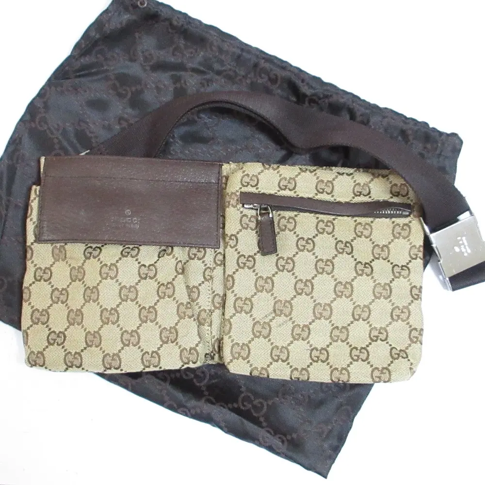 GUCCI グッチ GGキャンバス ウエストバッグ ボディバッグ 28566 ベージュ×シルバー金具