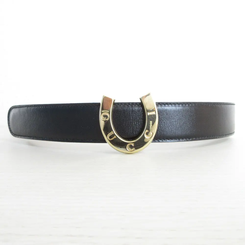 GUCCI グッチ レザー 馬蹄金具 バックルベルト 0968 65・26 ブラック×ゴールド金具