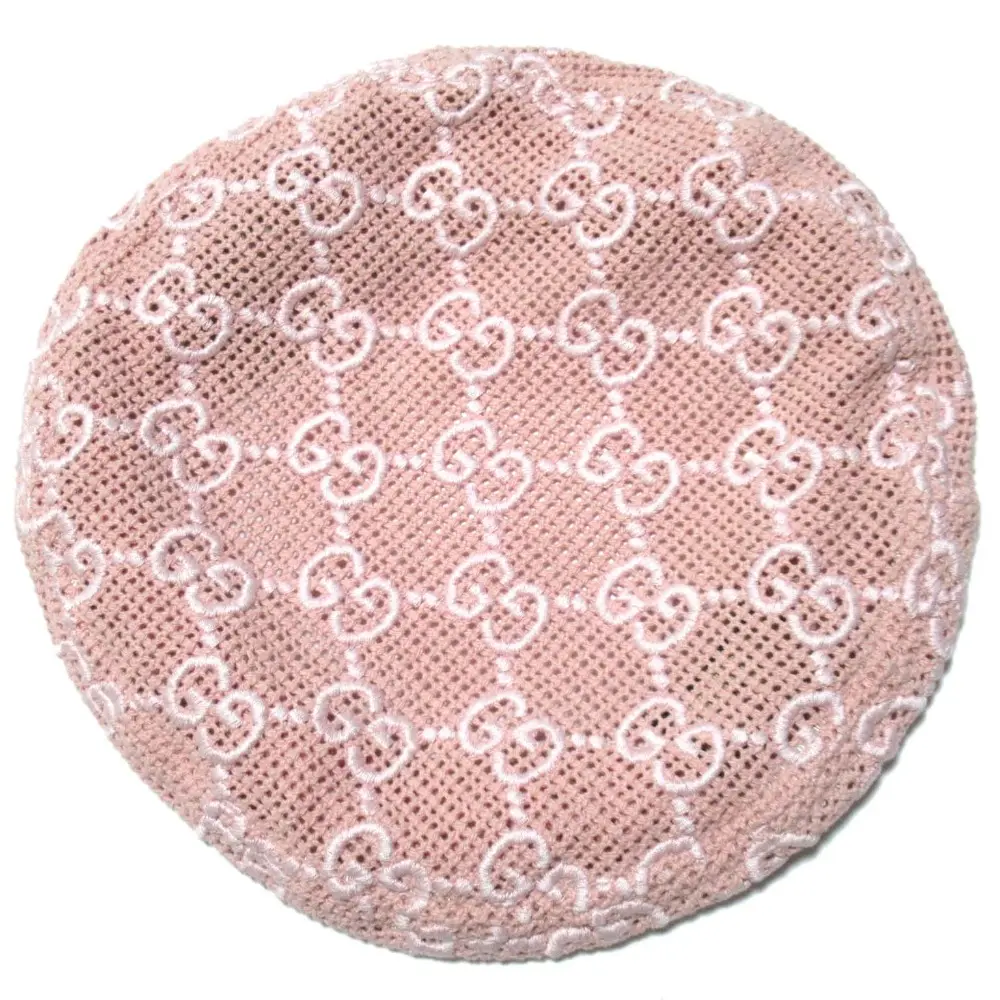 GUCCI グッチ GGエンブロイダリー クロシェ レザートリム ベレー帽 帽子 748478 Sサイズ 56cm ピンク