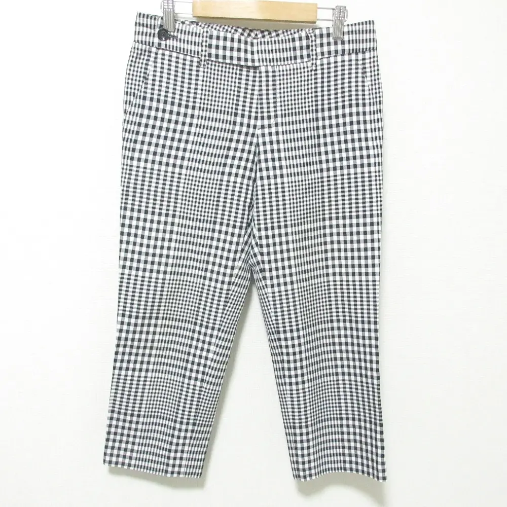 クリーニング済 GUCCI グッチ ランダム ギンガムチェック柄 シルクブレンド クロップドパンツ 40 ホワイト×ブラック