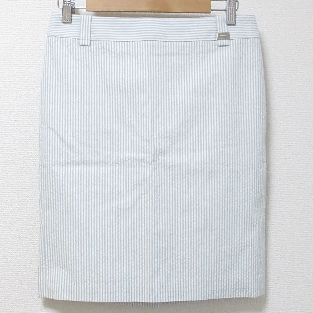 GUCCI グッチ ストライプ柄 シアサッカー バックスリット ひざ丈 タイトスカート 38 ホワイト×ライトブルー
