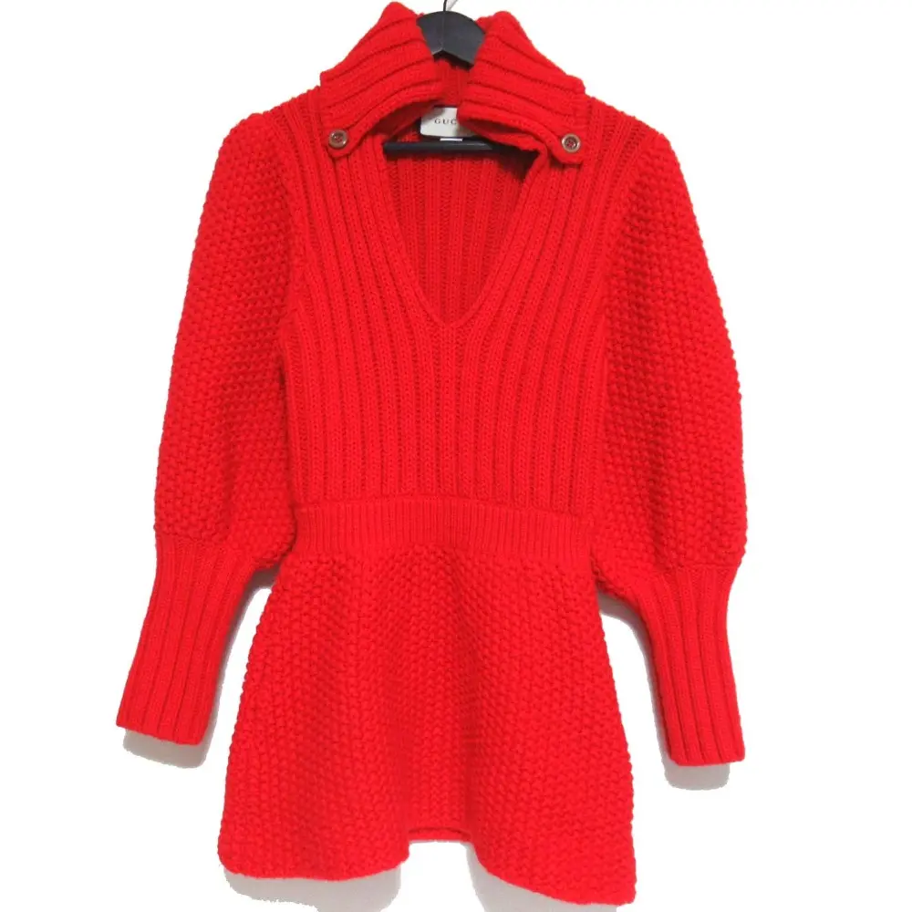 GUCCI グッチ ミニ丈 Vネック オープンカラー ニット ワンピース チュニック 591384 ΧKAY4 Mサイズ レッド