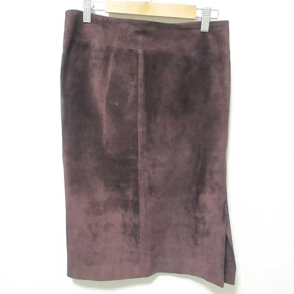 GUCCI グッチ ラムレザー スエード サイドスリット ひざ丈 タイトスカート 40 ブラウン系