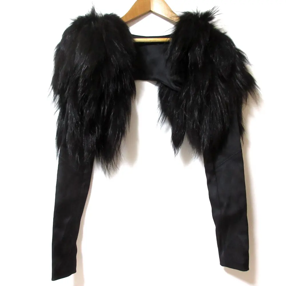 GUCCI グッチ トムフォード期 フォックスファー シルク ストレッチ 長袖 ボレロ 119470 XM102 サイズ38 ブラック