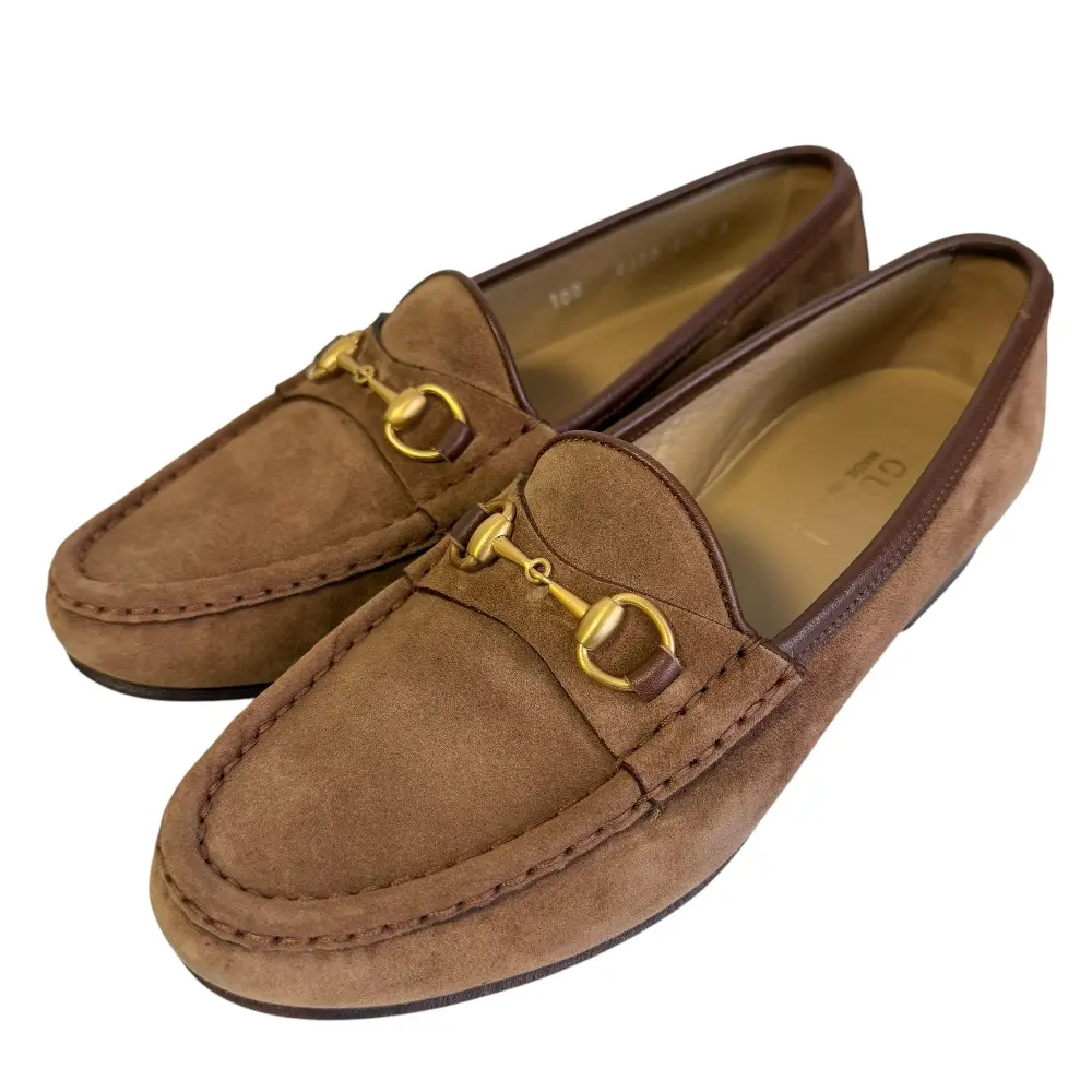 GUCCI グッチ スエードレザー ホースビットローファー シューズ 38 1/2 24.5cm相当 ブラウン