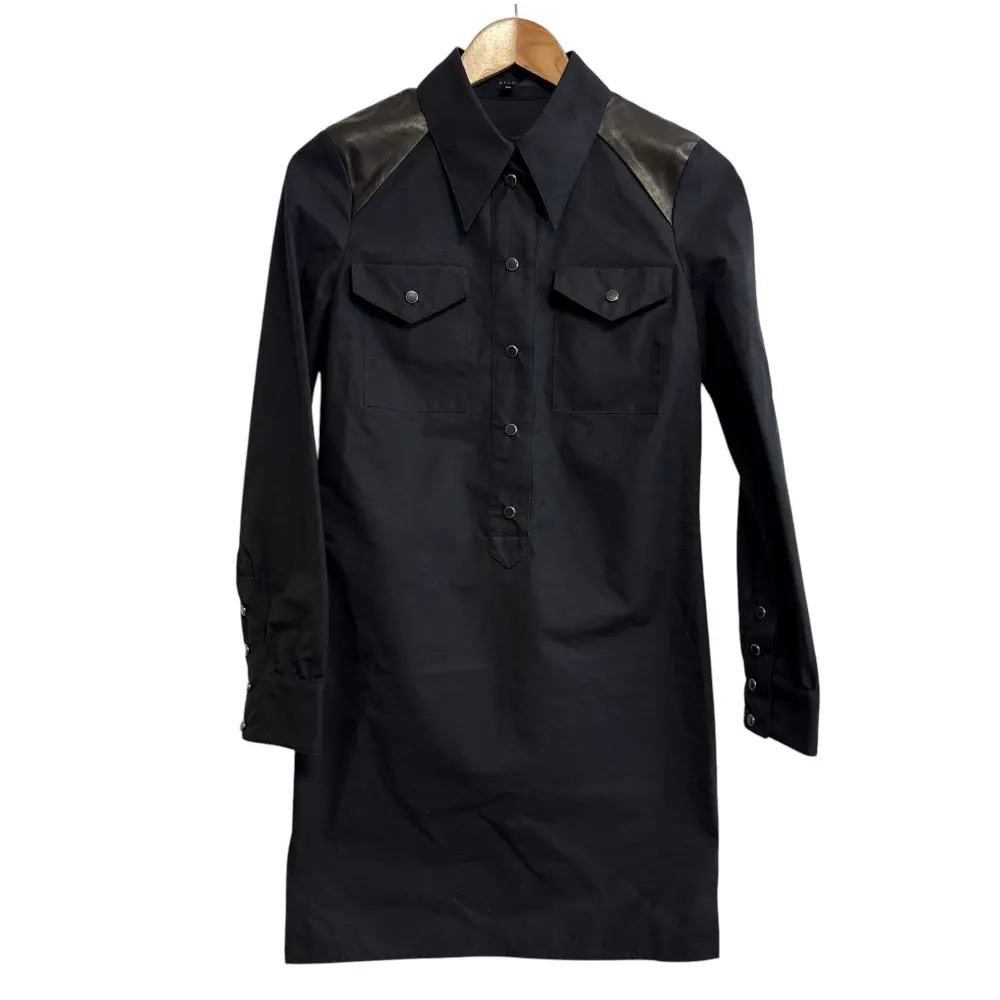 GUCCI グッチ トムフォード期 ヨークレザー 長袖 ひざ丈 シャツワンピース 38 ブラック