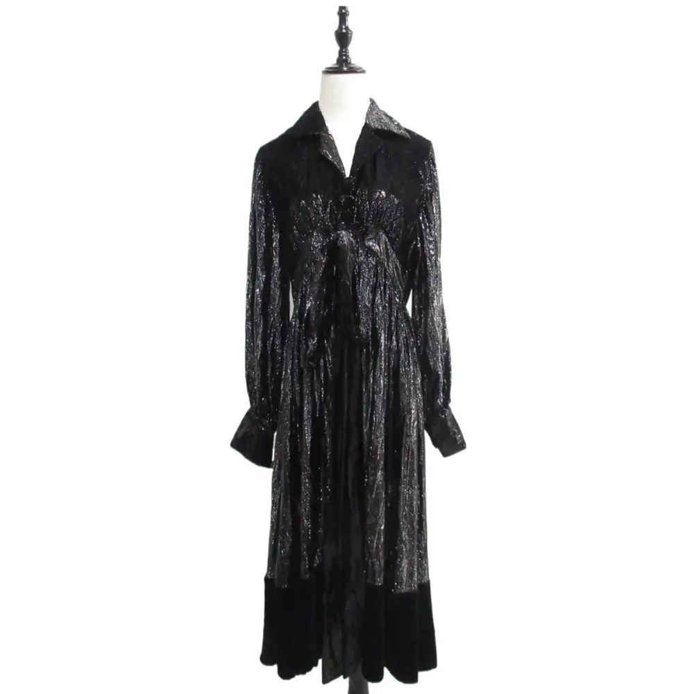 GUCCI グッチ シャイニーベルベット リボンタイ シャツドレス ワンピース 38 ブラック