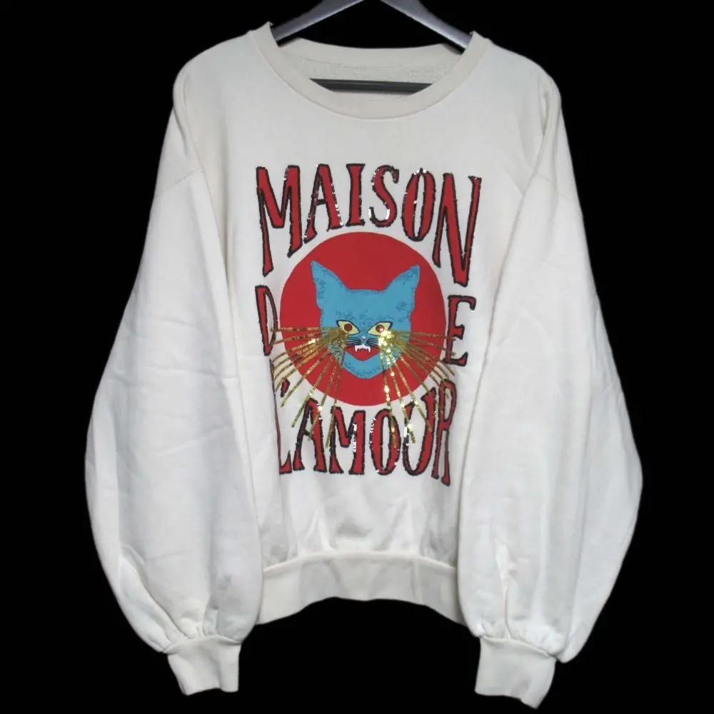 GUCCI グッチ MAISON DE L'AMOUR 猫 キャット スパンコール スウェットシャツ トレーナー 562199 オーバーサイズ L アイボリー