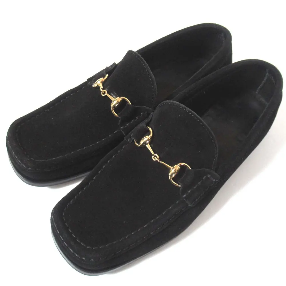 GUCCI グッチ ホースビット スエード スクエアトゥ ローファー スリッポン 47401 37Cサイズ 約24cm ブラック×ゴールド金具