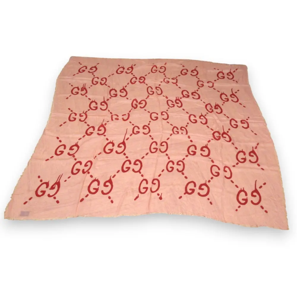GUCCI GGゴースト 大判ストール ショール ピンク×レッド