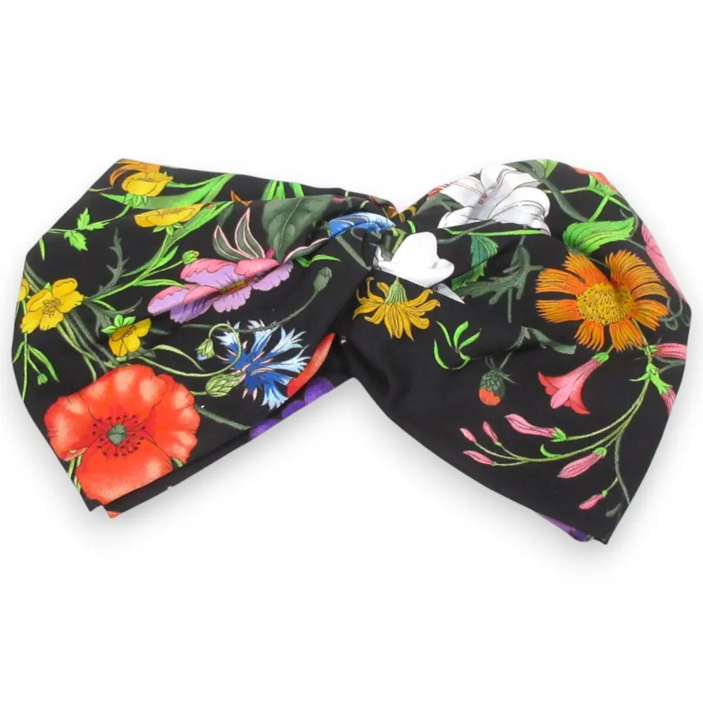 GUCCI グッチ フローラプリント リボンヘアバンド ヘアアクセサリー ブラック×マルチカラー