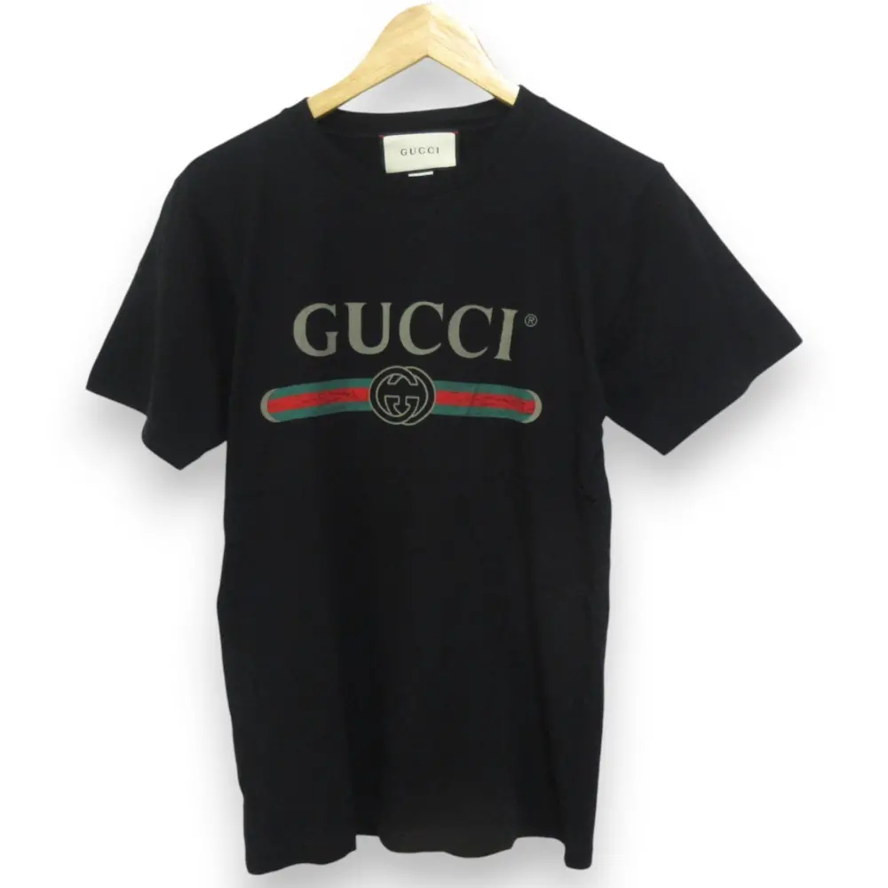 GUCCI グッチ ヴィンテージロゴプリント クルーネック 半袖 オーバーサイズ Tシャツ 457095 XXXSサイズ ブラック