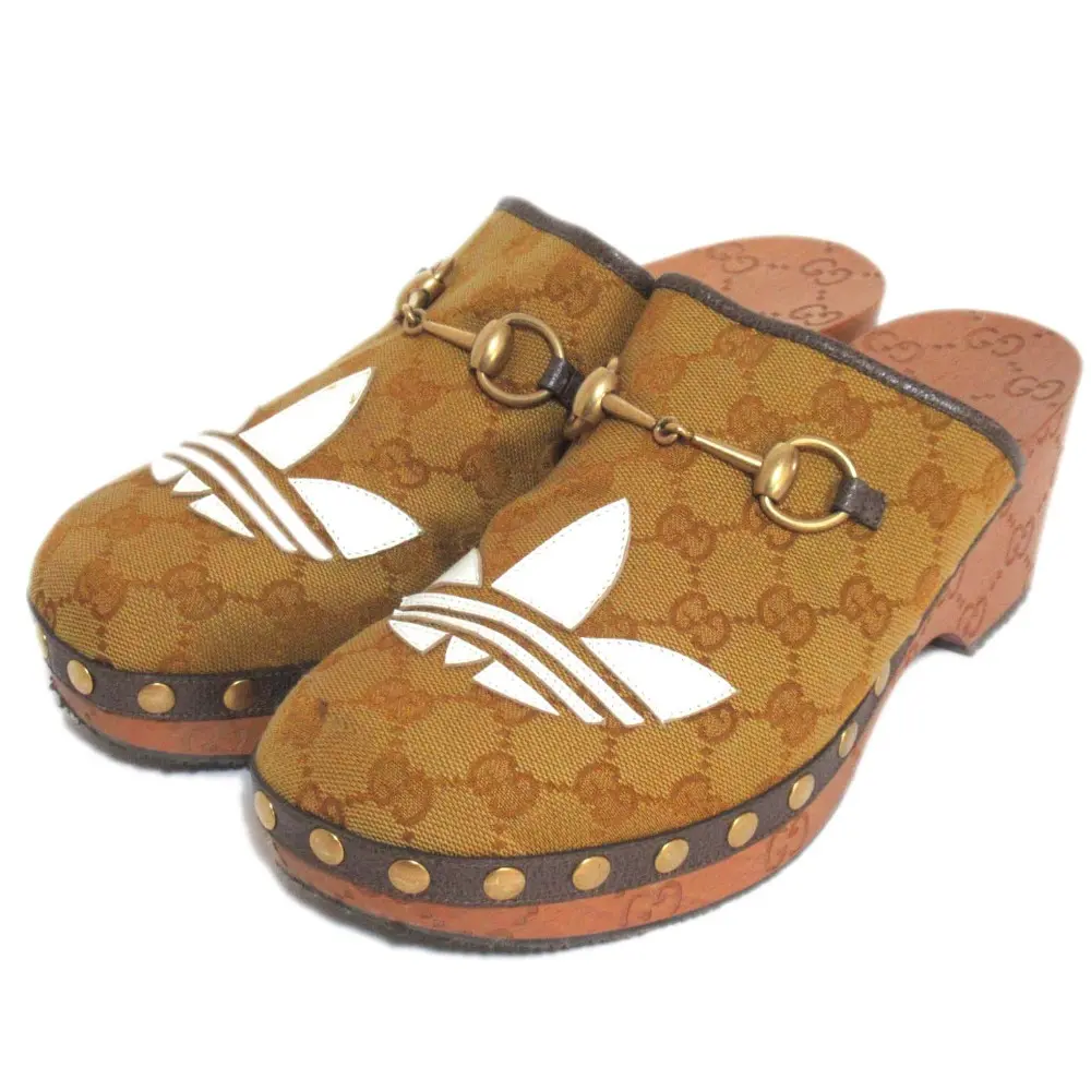 22SS GUCCI グッチ×アディダス Women's Clog ウィメンズ クロッグ GGキャンバス サボサンダル 39 約26cm ベージュ×ブラウン