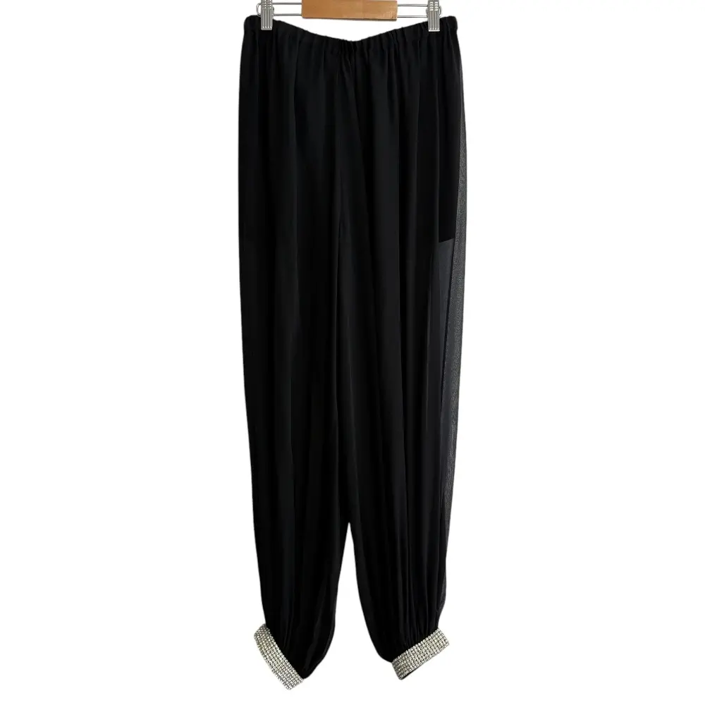 22SS GUCCI グッチ シルク100％ シアー ビジュー ワイドテーパードパンツ 38 ブラック