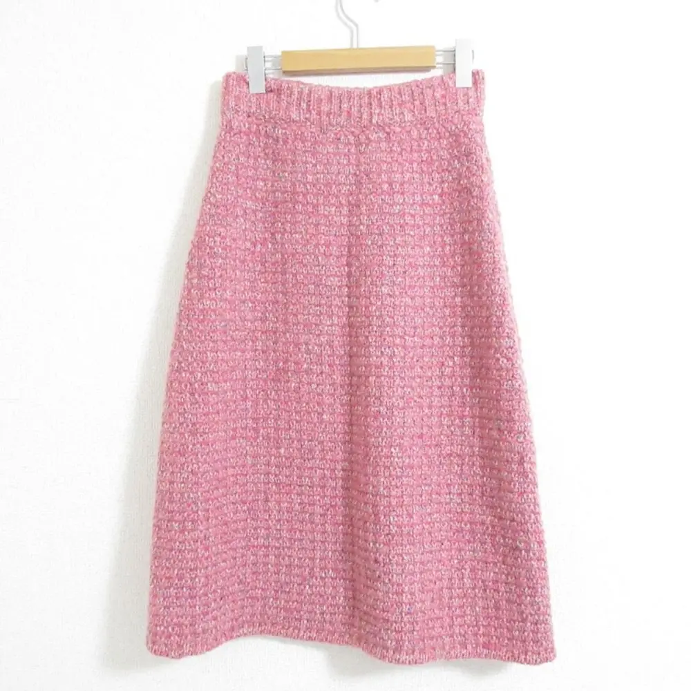 22SS GUCCI グッチ モヘヤ×シルクブレンド ミディ丈 ニットイージースカート ツイードスカート XS ピンク