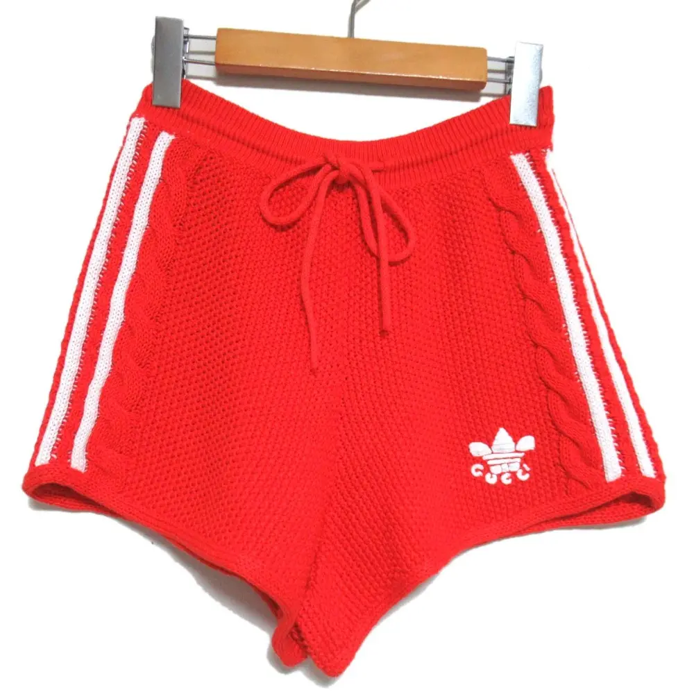 22AW GUCCI×adidas グッチ×アディダス リネンコットン サイドライン ニット ショートパンツ S オレンジ×ホワイト