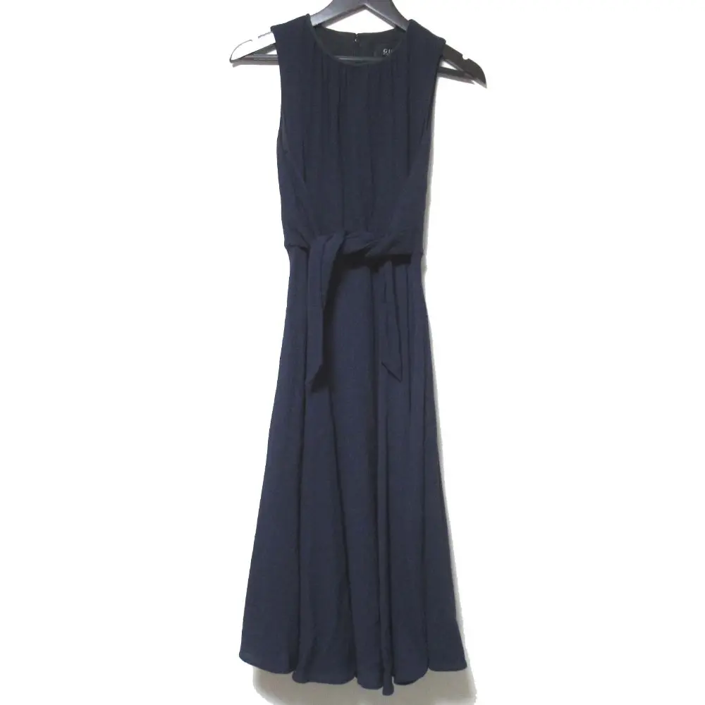 GUCCI グッチ ロング丈 ノースリーブ ウエストリボン フレアワンピース 40サイズ ネイビー