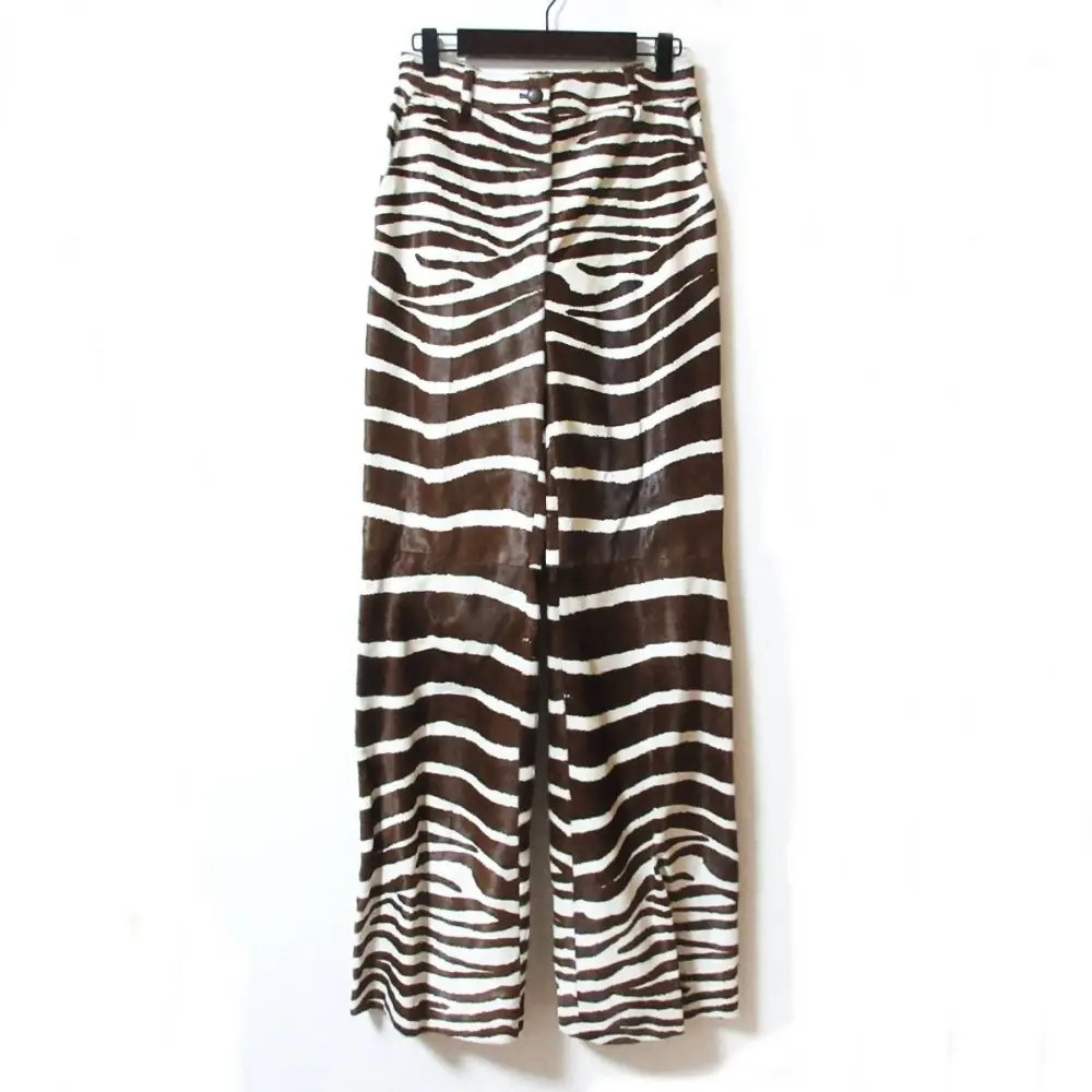 21AW GUCCI グッチ ゼブラ柄 レザー ハラコパンツ サイズ36 ホワイト×ブラウン