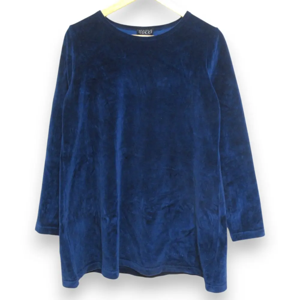 GUCCI グッチ 1995年製 トムフォード期 ロゴ刺繍 ラウンドネック 長袖 ベロアカットソー チュニック Sサイズ ネイビー