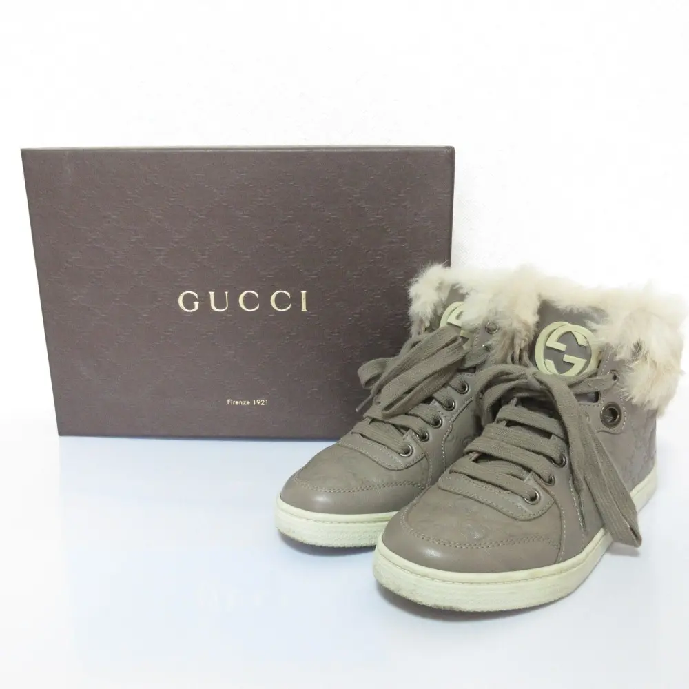 GUCCI グッチ シマ レザー ファートリム インターロッキングG ハイカット スニーカー 270397 35 22.5cm相当 グレージュの買取実績【2024年11月買取】