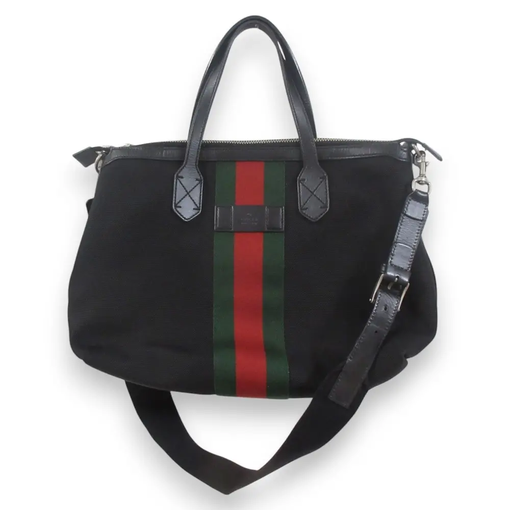 GUCCI グッチ シェリーライン ウェブストライプ キャンバス 2WAY ショルダーバッグ ハンドバッグ 630923 ブラック