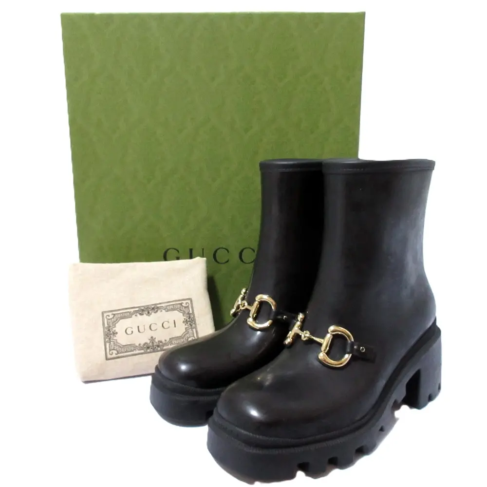 GUCCI グッチ ホースビット アンクルブーツ レインブーツ ショートブーツ 670407 サイズ37 約24cm ブラック