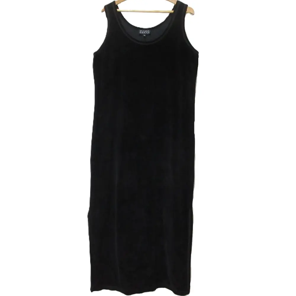 GUCCI グッチ トムフォード期 1994年製 ベロア サイドスリット ノースリーブ ロングワンピース サイズM ブラック