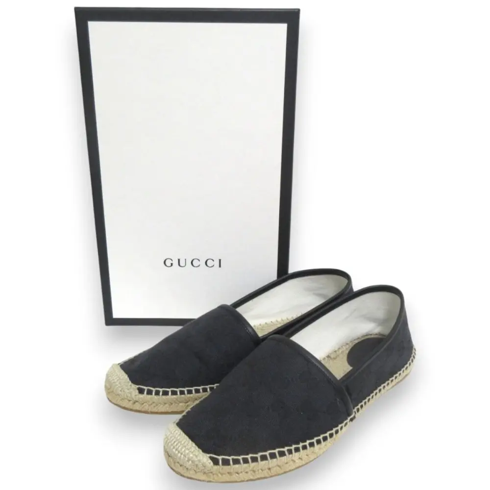 GUCCI グッチ GGキャンバス エスパドリーユ スリッポン フラットシューズ 466902 38 約25cm ブラック系